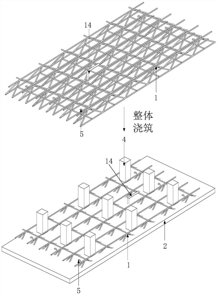 A prefabricated invisible beam laminated floor with separated pipelines installed from bottom to top