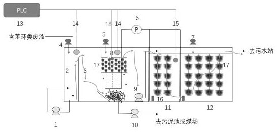 Device and method for treating waste liquid containing benzene ring substances