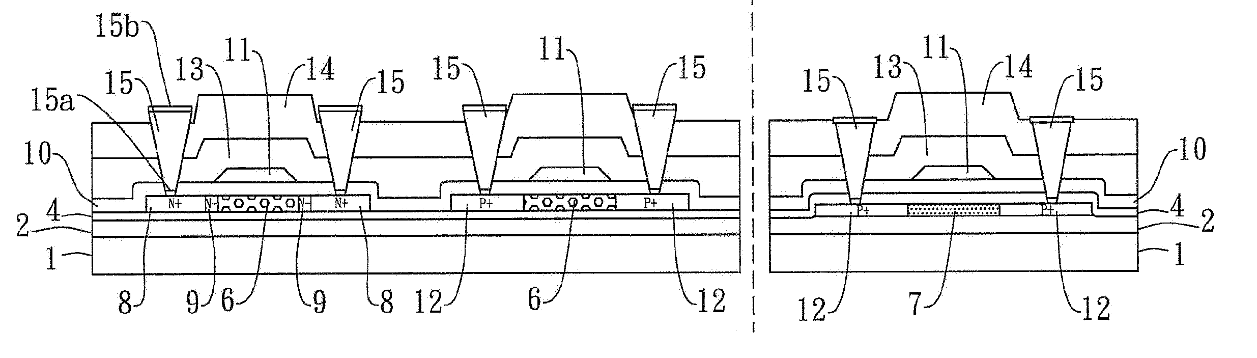 Double-active-layer structure with a polysilicon layer and a microcrystalline silicon layer, method for manufacturing the same and its application