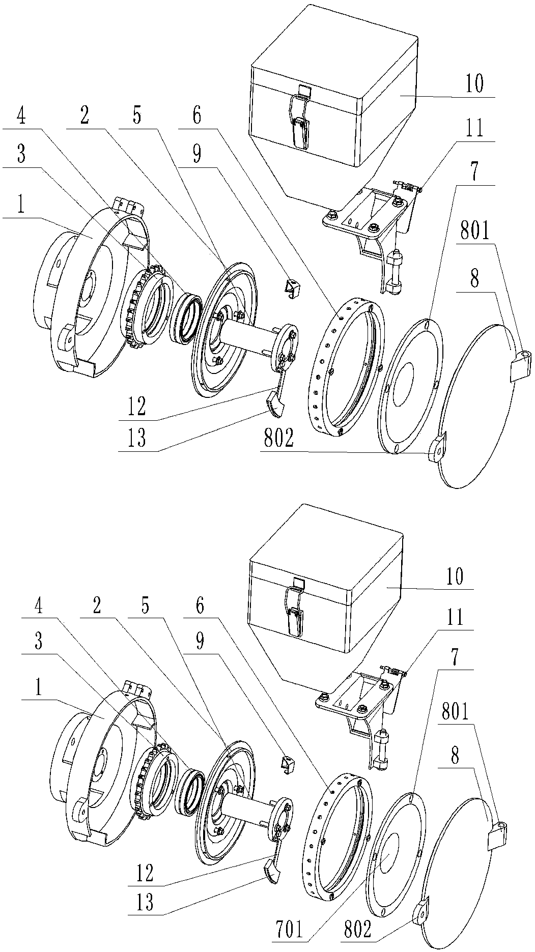 Synchronous low pressure circumferential air suction precision seed metering device