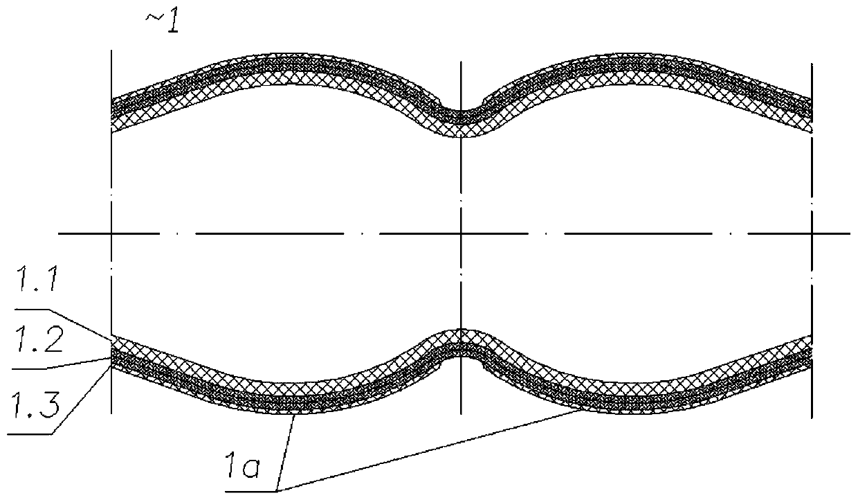 Symmetrical hyperboloid vibration reduction connecting pipe for combined flanges with self-locking function and manufacturing method