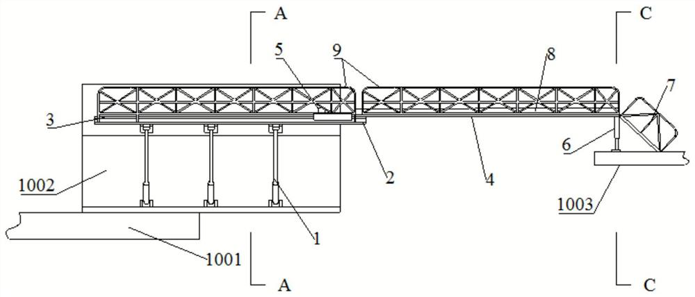 Telescopic trestle attached to cantilever beam of self-elevating drilling platform and application method