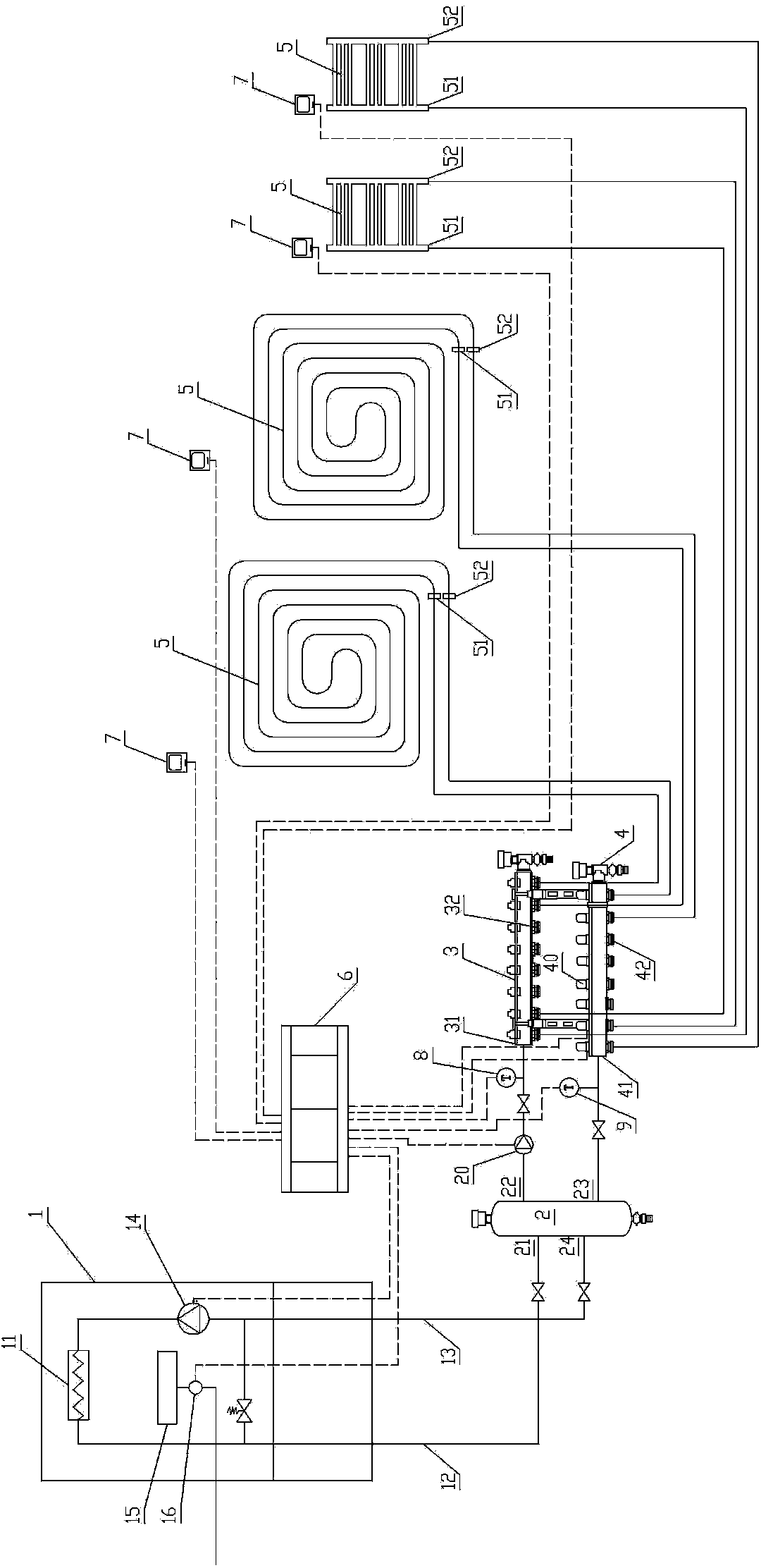 Wall-hanging stove constant temperature control method and system based on chambered temperature control floor heating