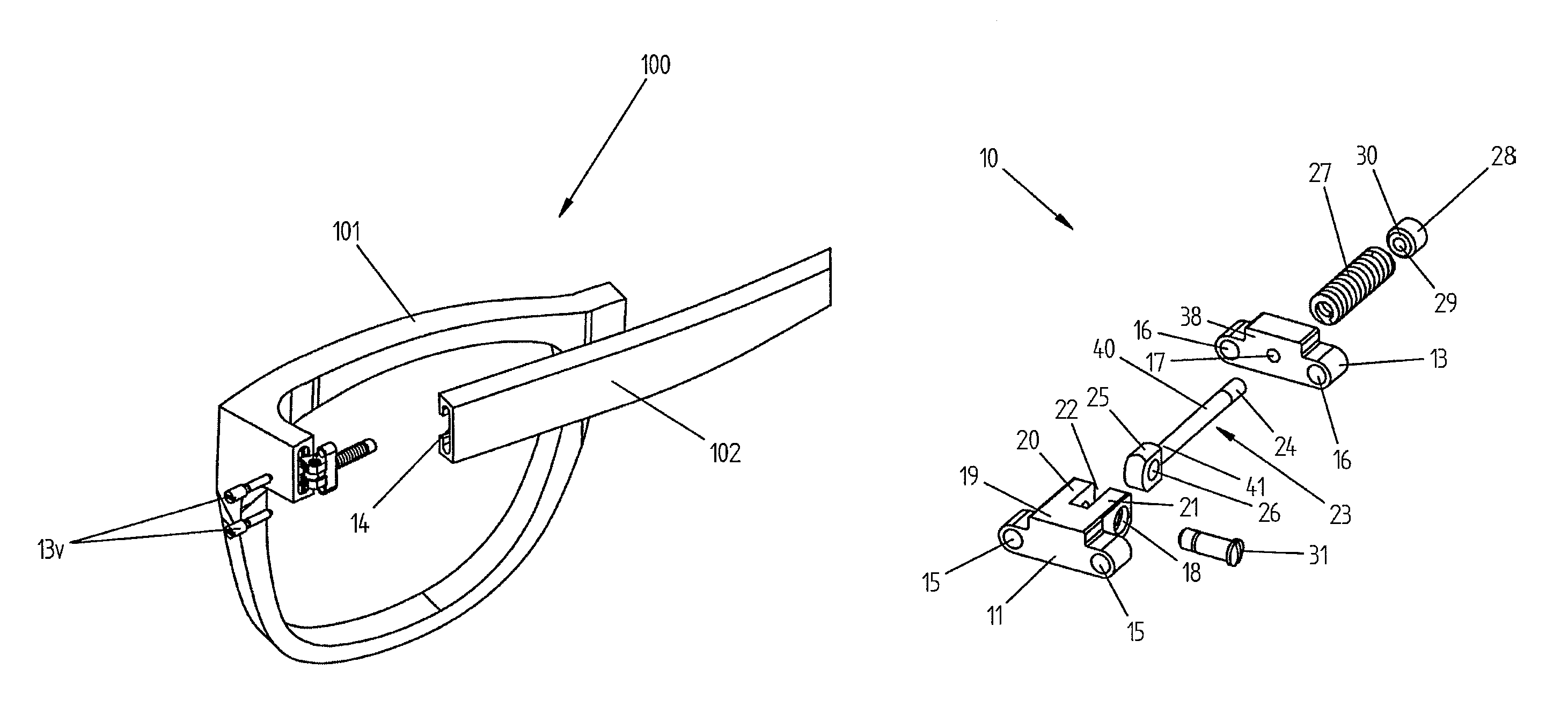 Miniaturized elastic hinge, in particular for eyeglasses
