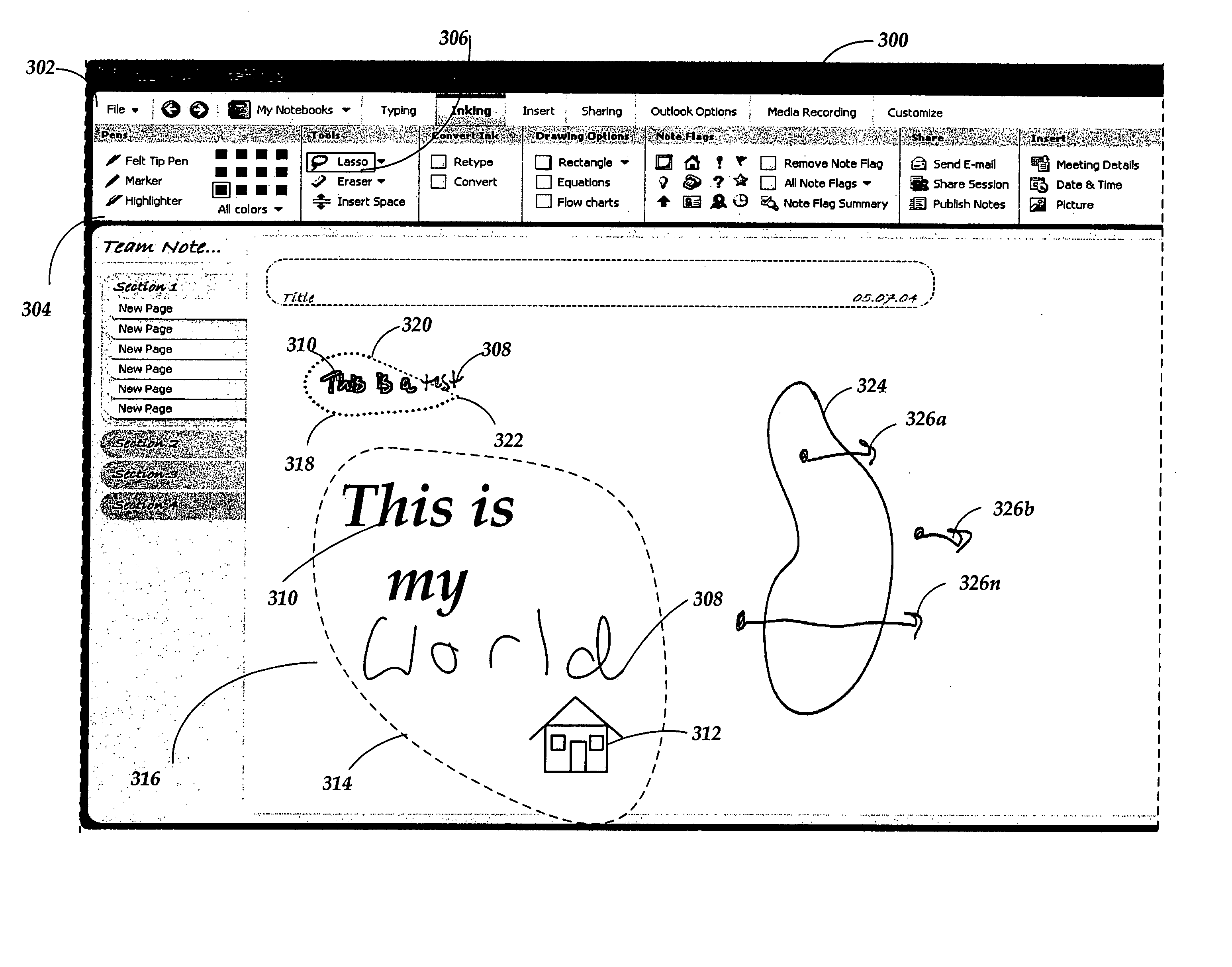 Tool for selecting ink and other objects in an electronic document