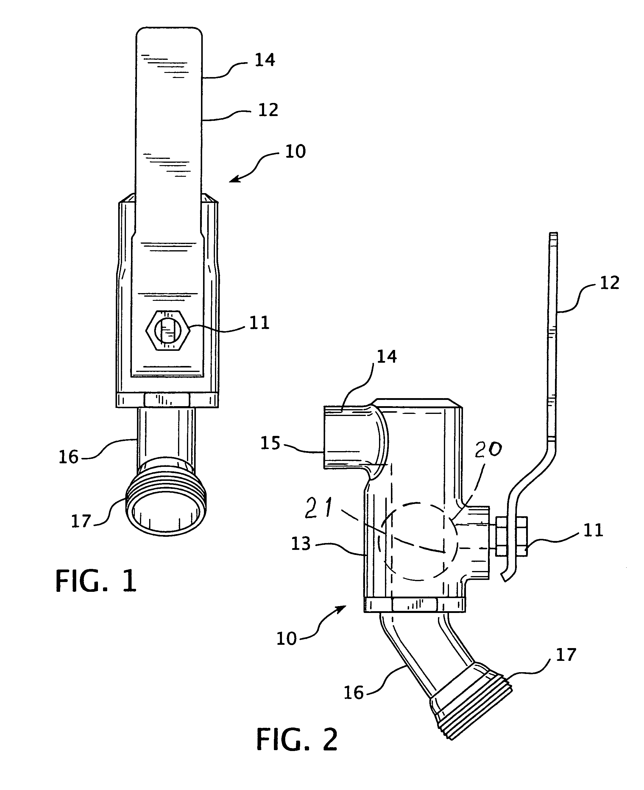 Hose end lever controlled ball spigot valve