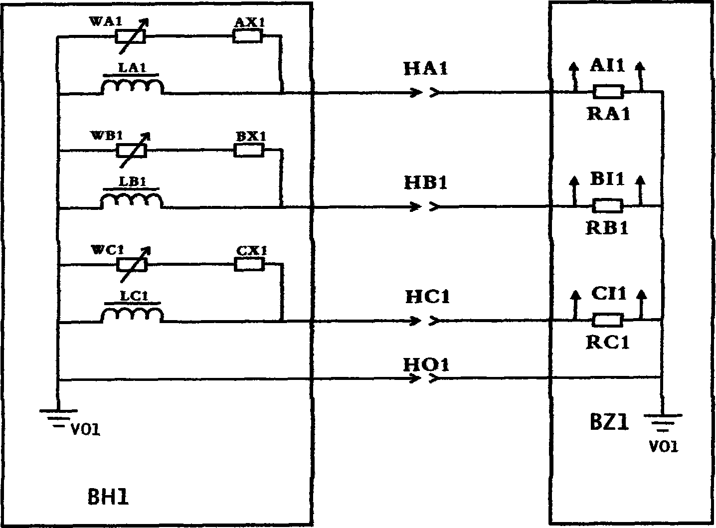 Split-type three-phase current mutual inductor interchange circuit