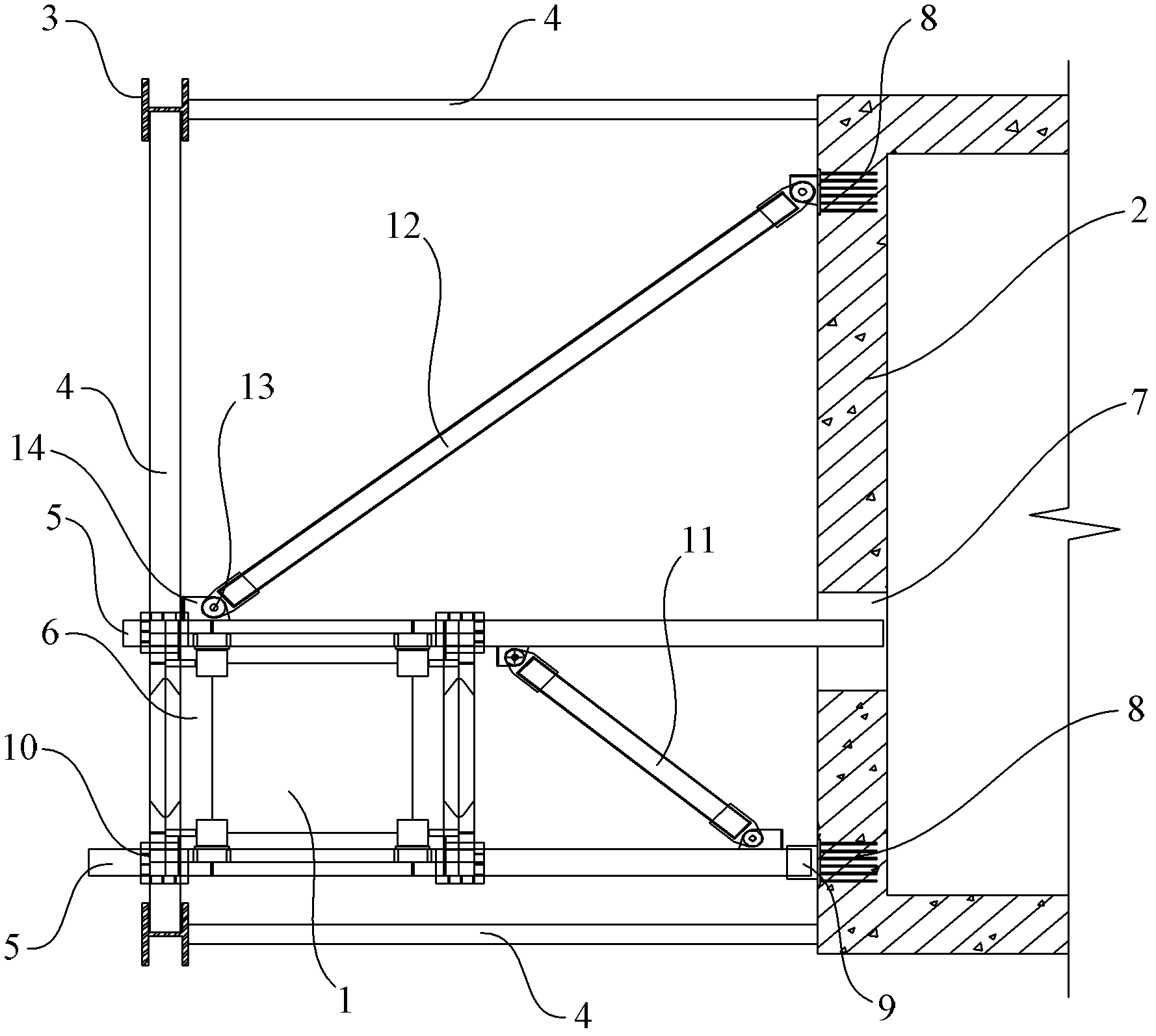 Support structure of internal-climbing tower crane