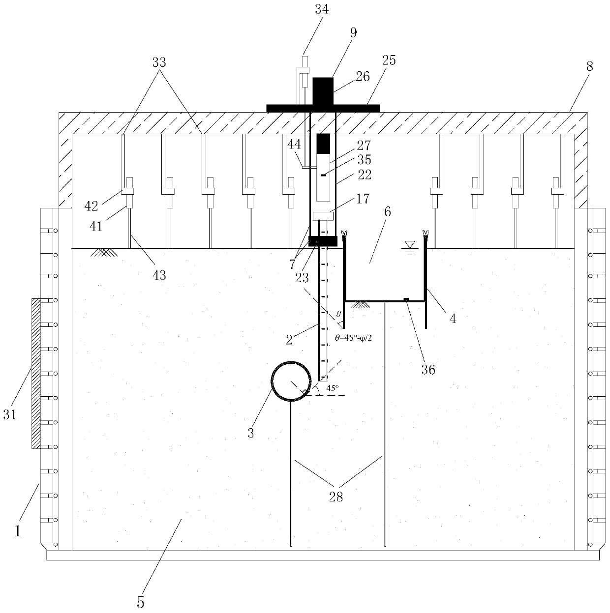 Centrifugal model test device and method for influence of tunnel-foundation pit multiple excavation on existing pile foundation