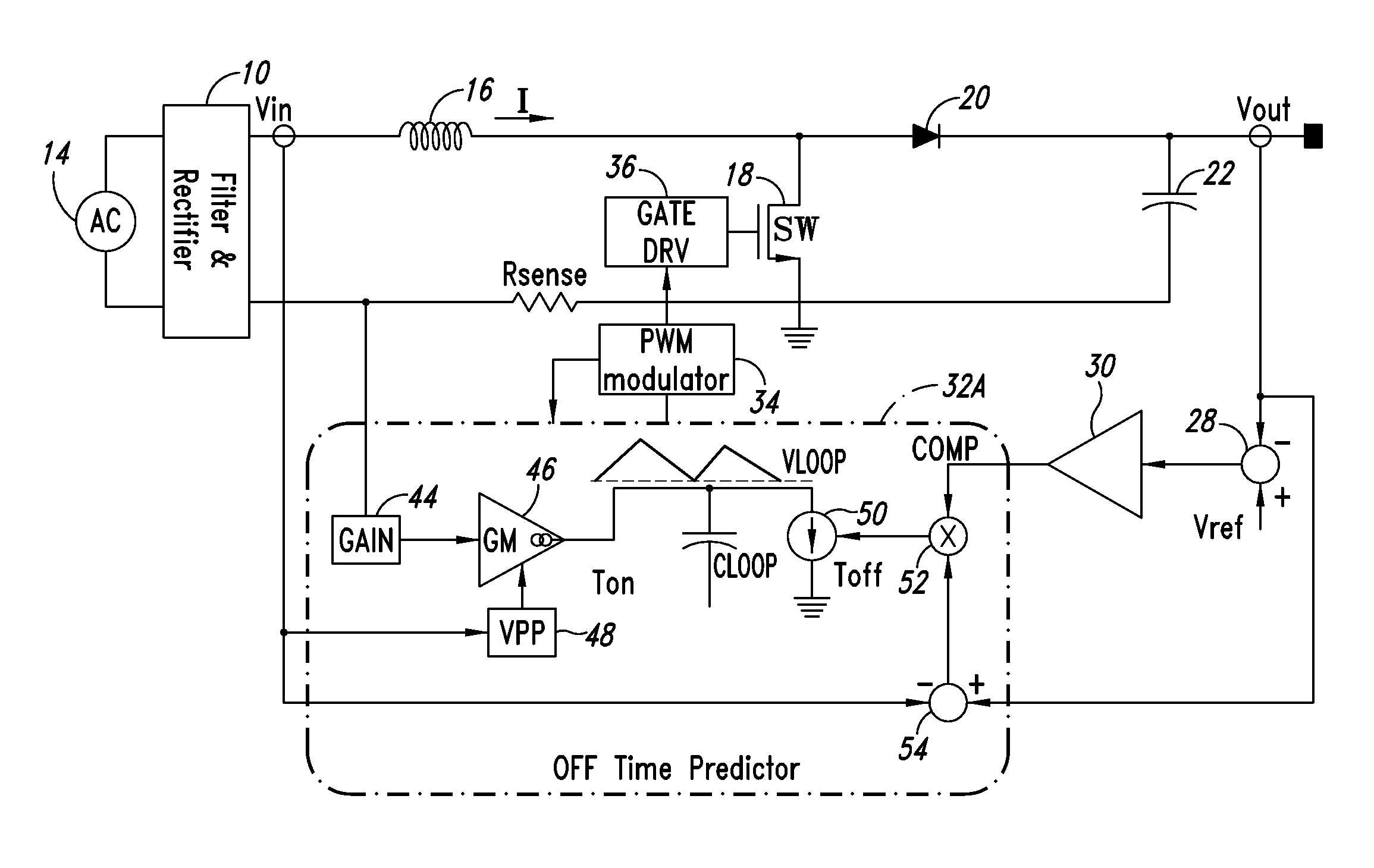 Control circuit implementing a related method for controlling a switching power factor corrector, a PFC and an AC/DC converter