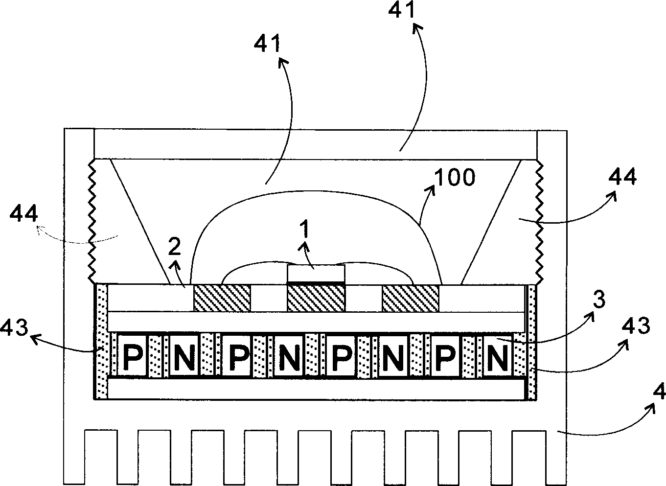 Envelope for luminous elements of semiconductor in large power