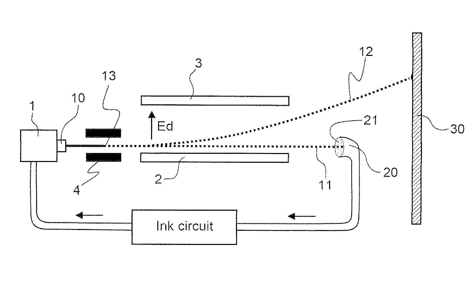 Directly detection device of trajectories of drops issuing from liquid jet, associated electrostatic sensor, print head and continuous ink jet printer