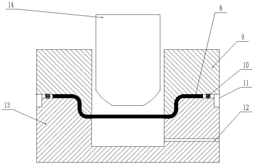 High-temperature alloy complex thin-wall part fluid medium forming die and high-temperature alloy complex thin-wall part fluid medium multi-pass forming method