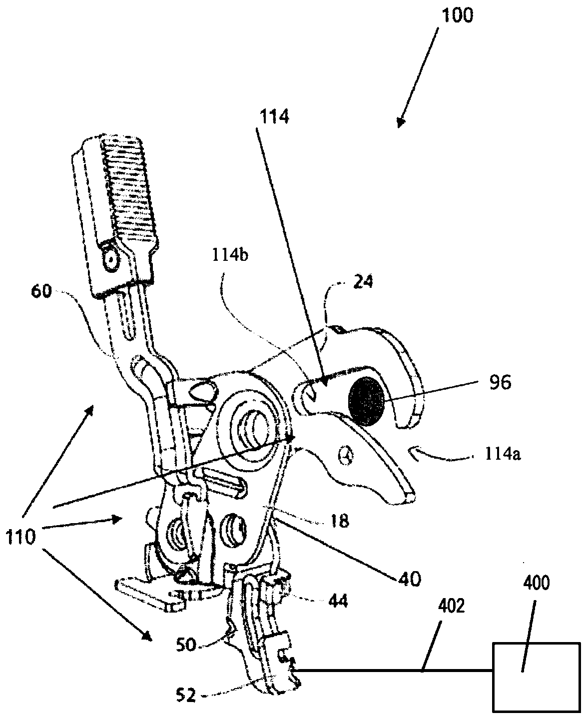 Relative displacement mechanism for active pedestrian safety latch