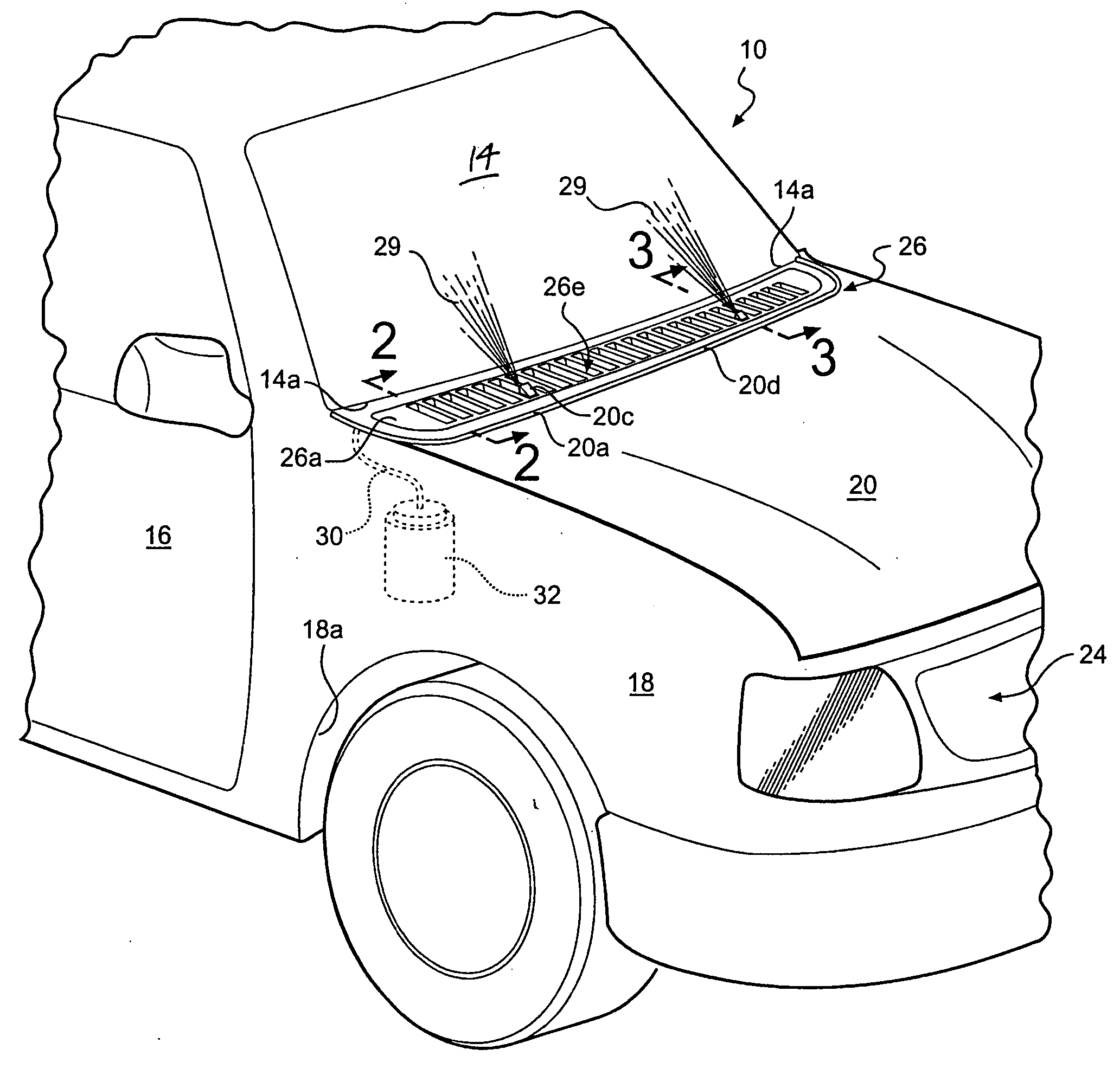 Cowl grille structure with integral washer fluid channel