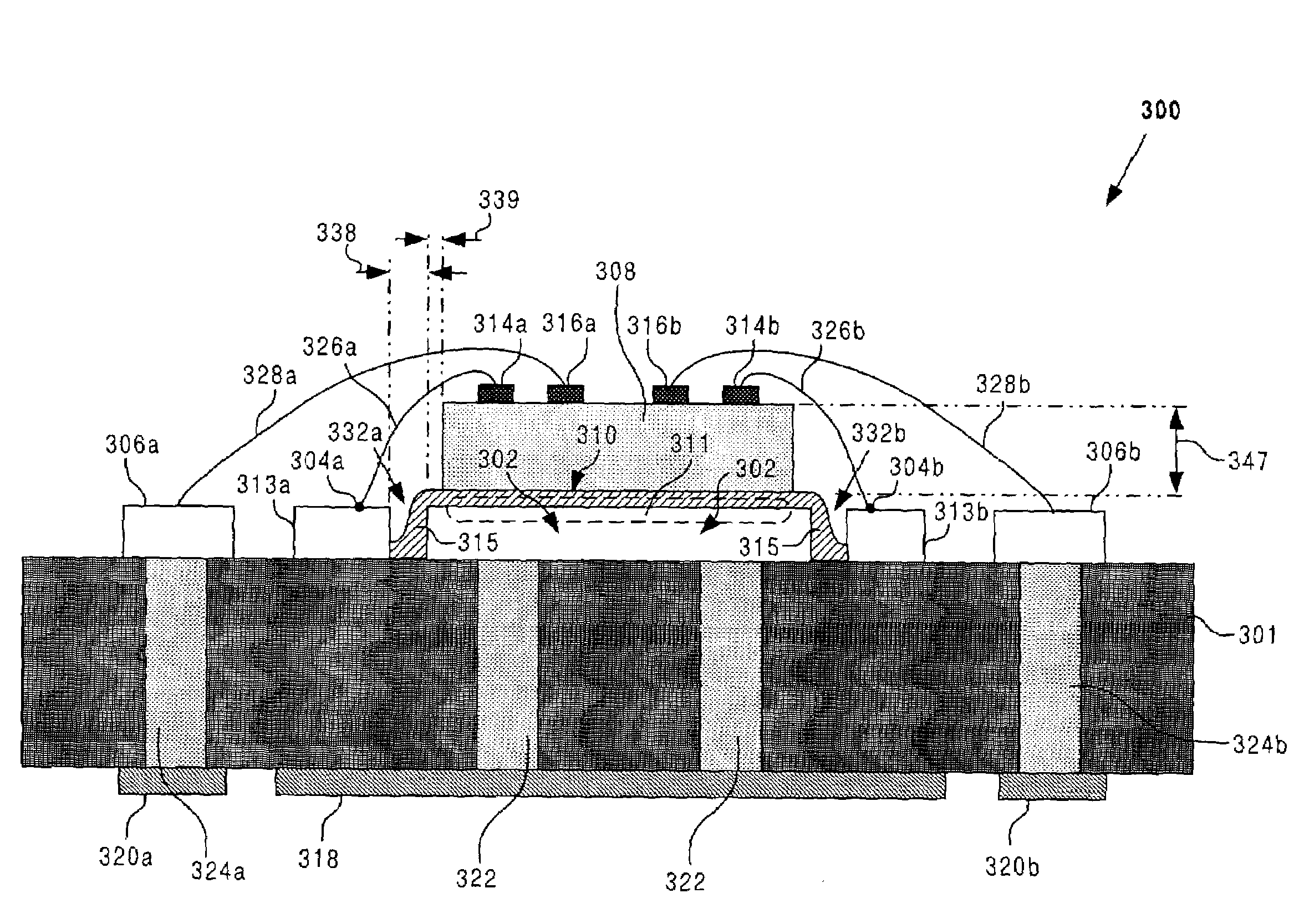 Semiconductor die package with reduced inductance and reduced die attach flow out