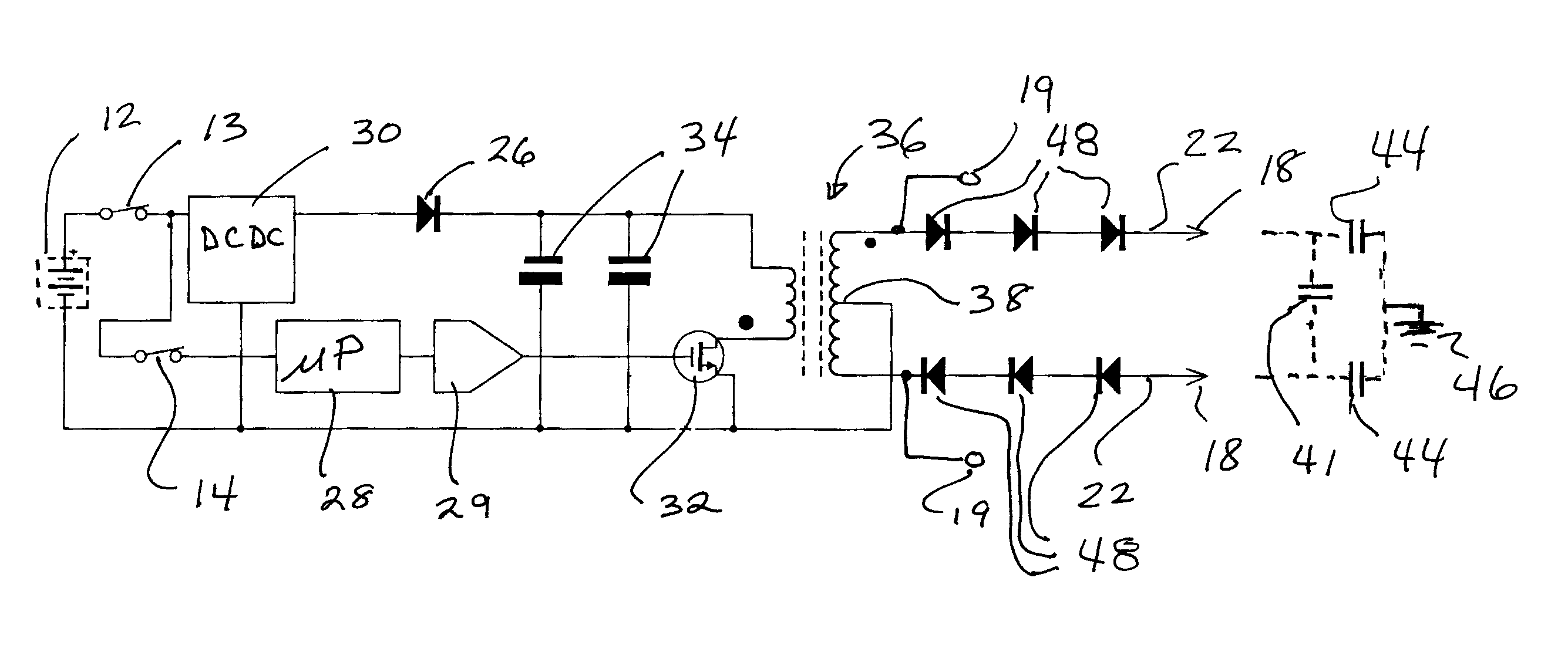 Electric disabling device with controlled immobilizing pulse widths