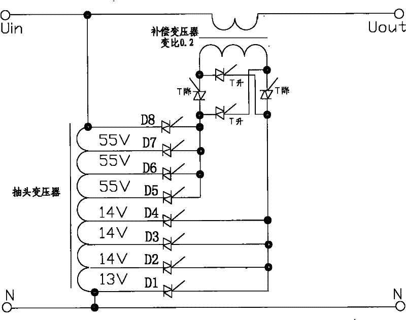 AC voltage-stabilizing energy-saving device of compensation transformer