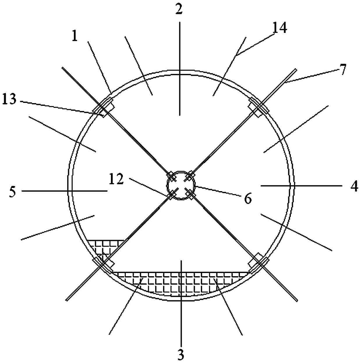 Partitioned support device and method for underground large-section roadway