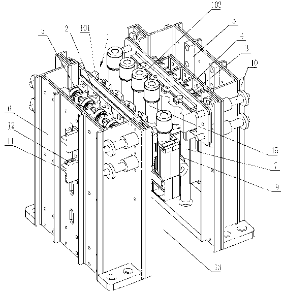 Test tube clamping mechanism in test tube cover removing device
