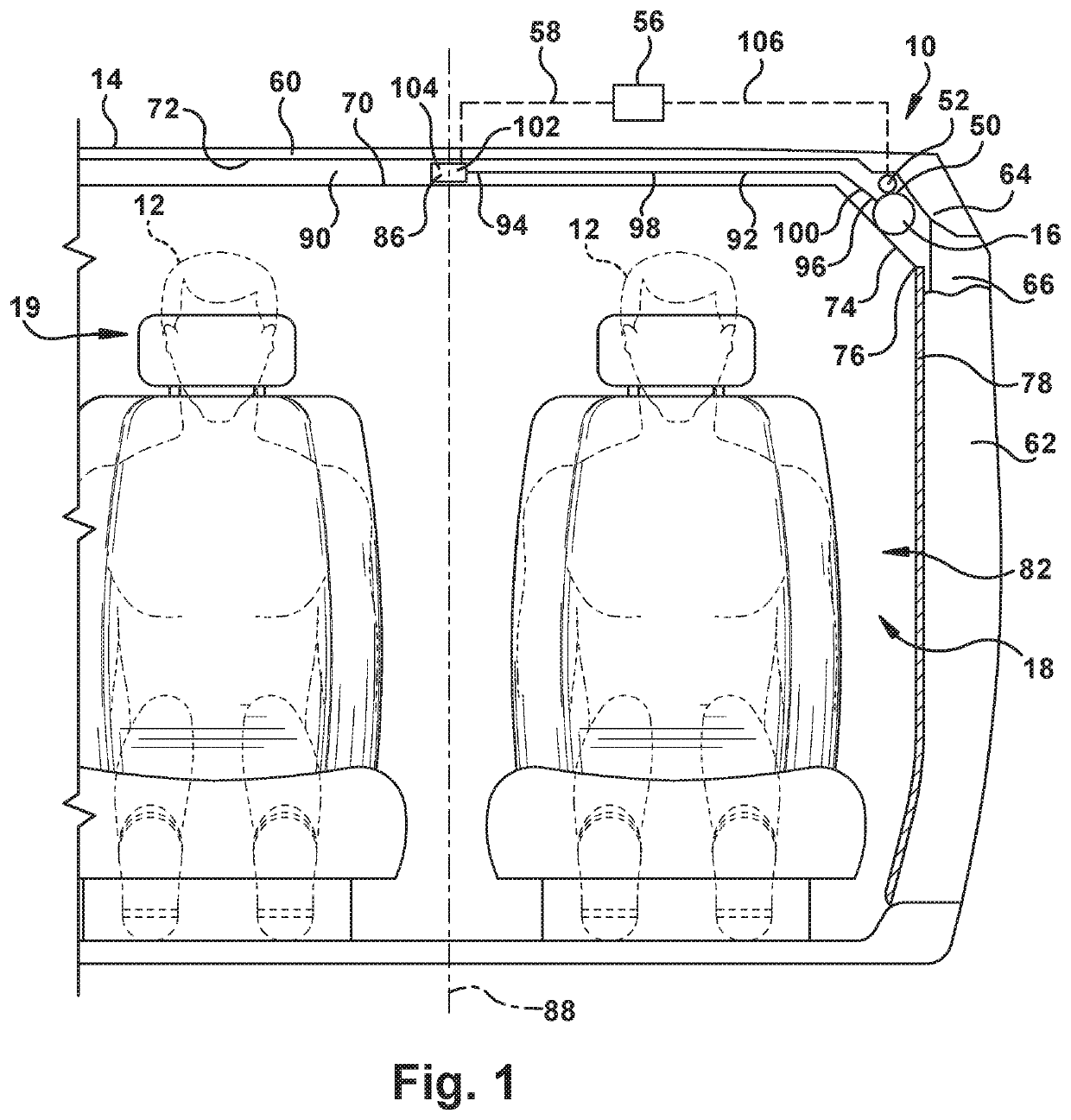 Airbag with deployment or movement controlling tensioner