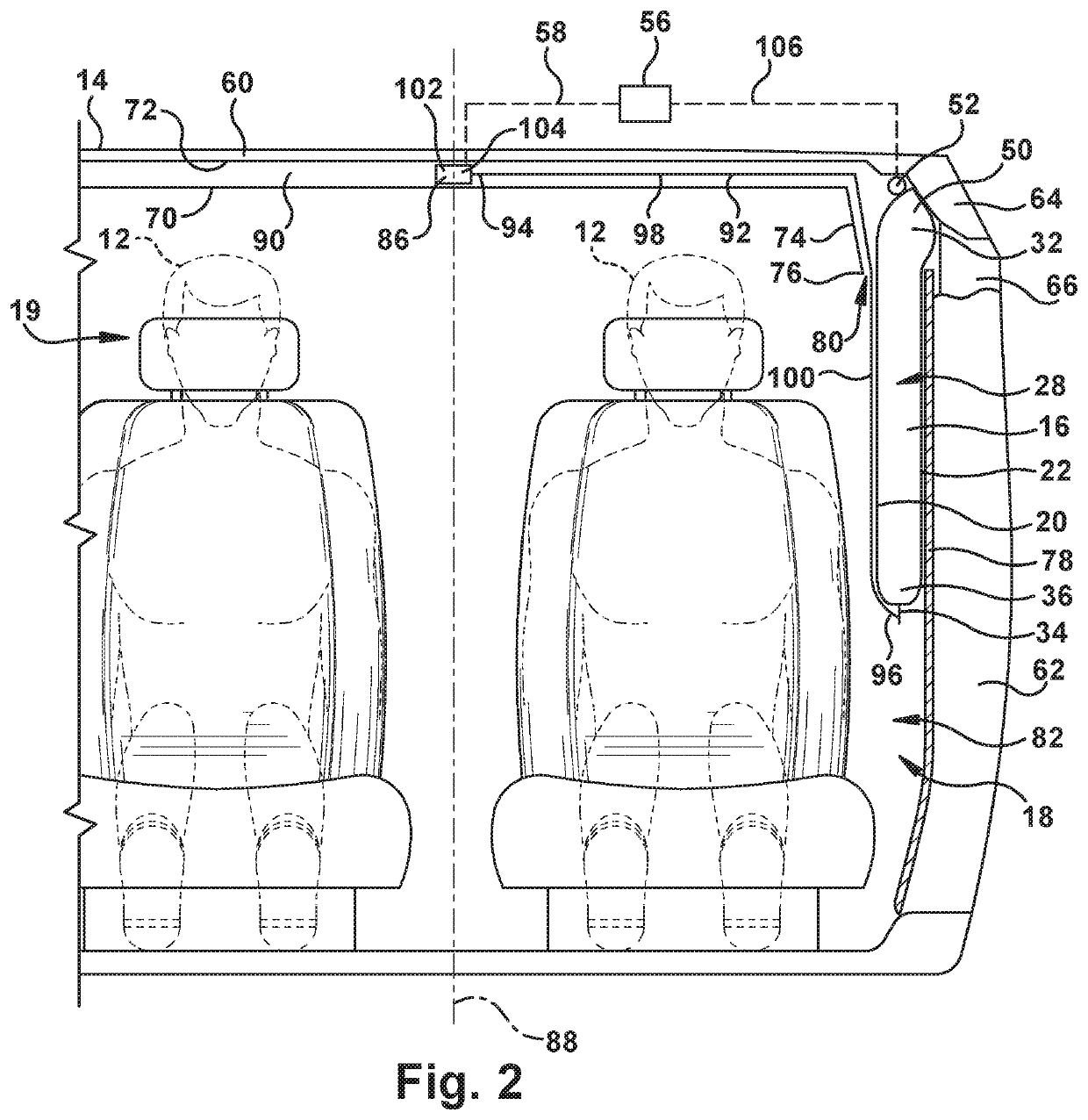 Airbag with deployment or movement controlling tensioner