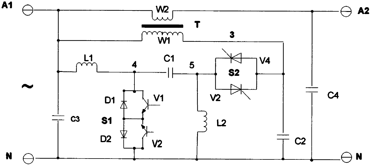 Novel Sepic AC-AC chopping voltage regulation circuit and application thereof