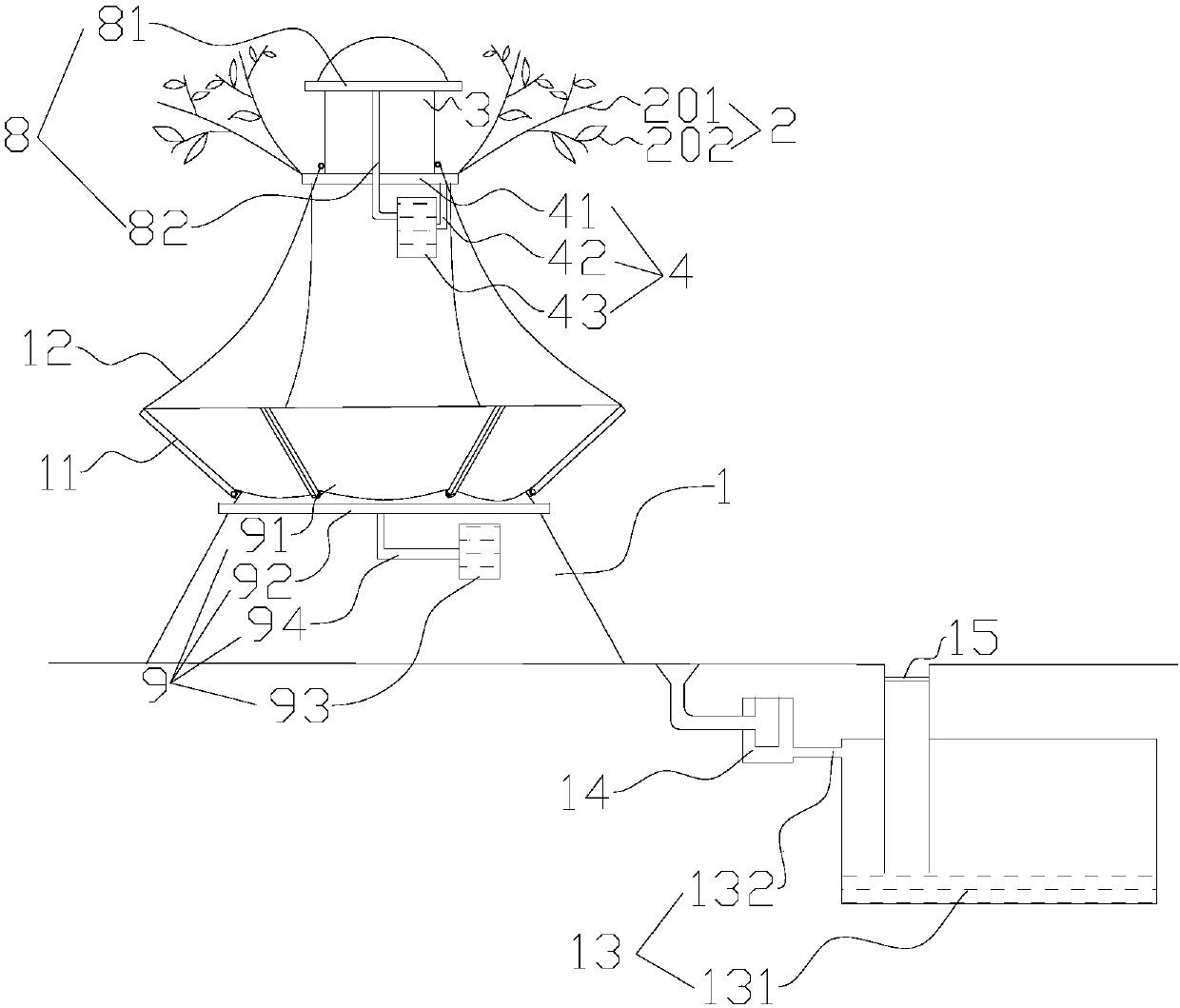 Simulation tree house with life water collection system