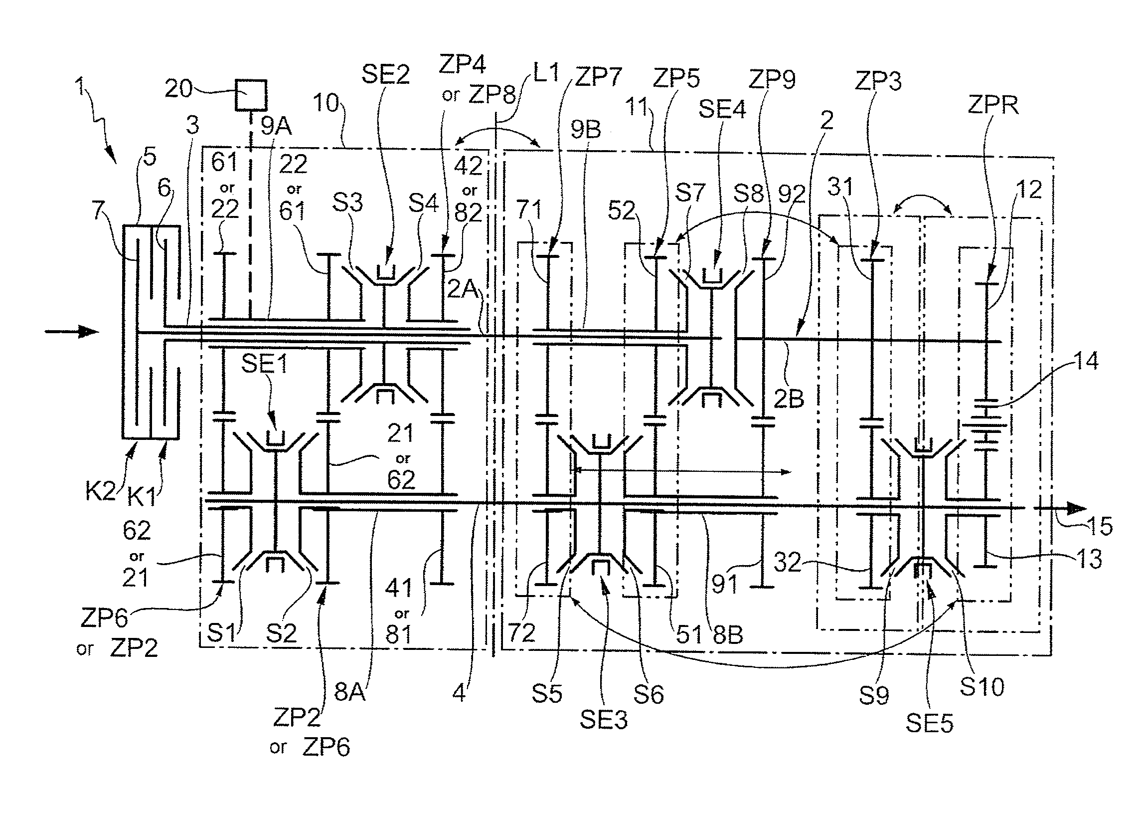 Double clutch transmission having a layshaft design