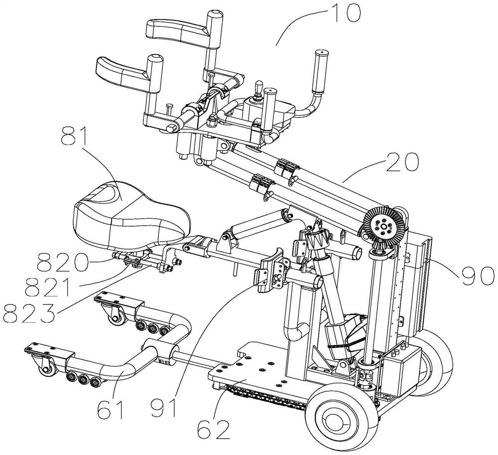 A telescopic chassis and a rollator