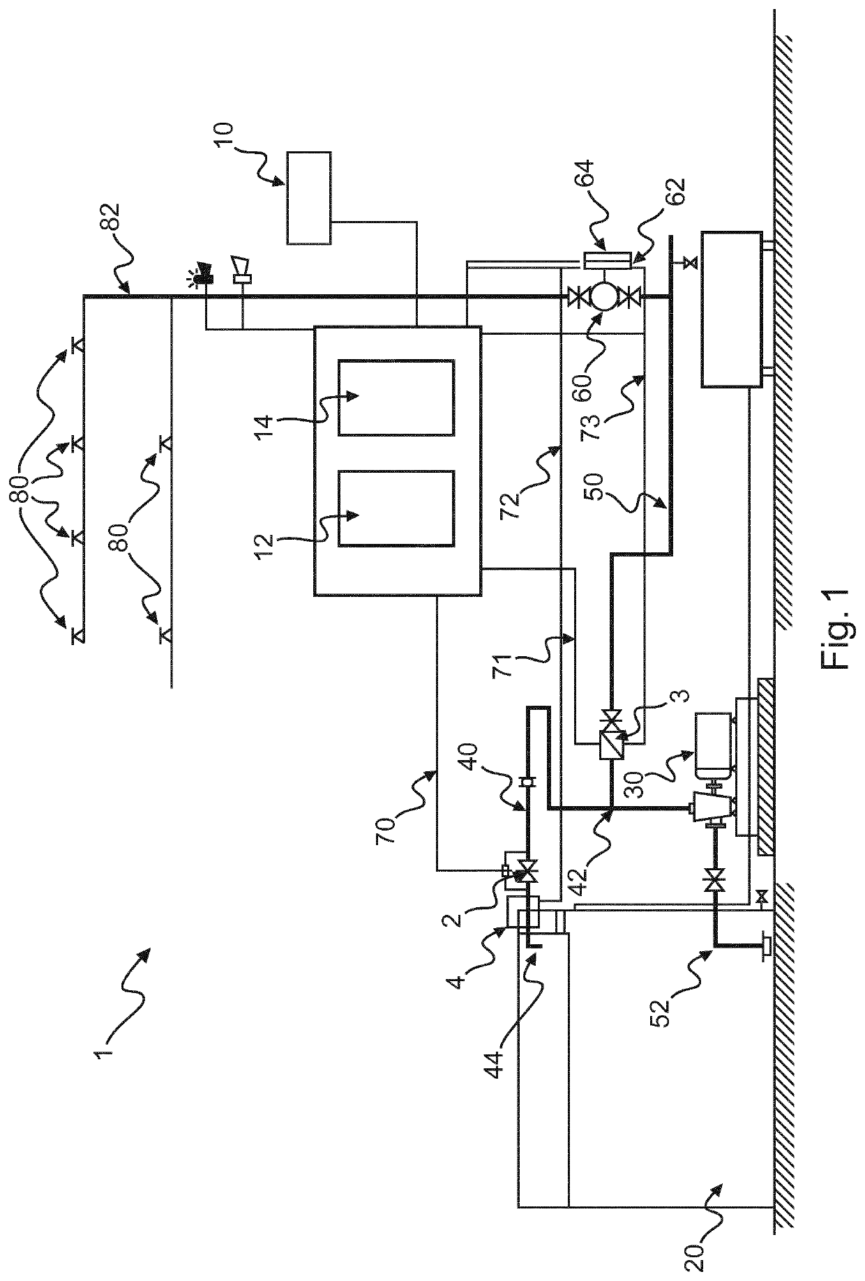 Water extinguishing system and associated method for controlling the water extinguishing system