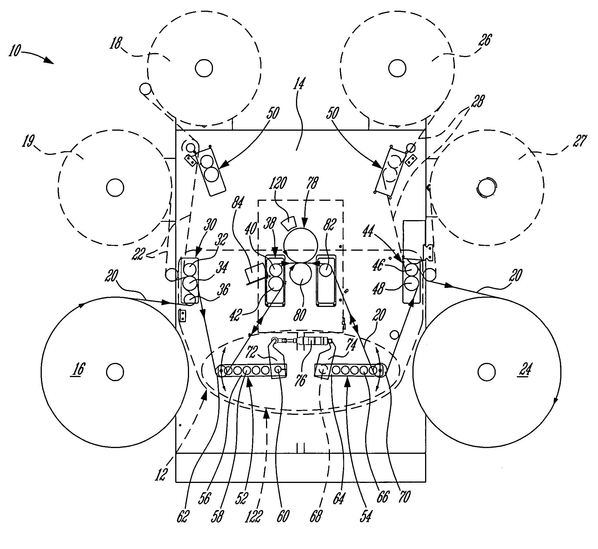 Tension-controlled web processing machine and method