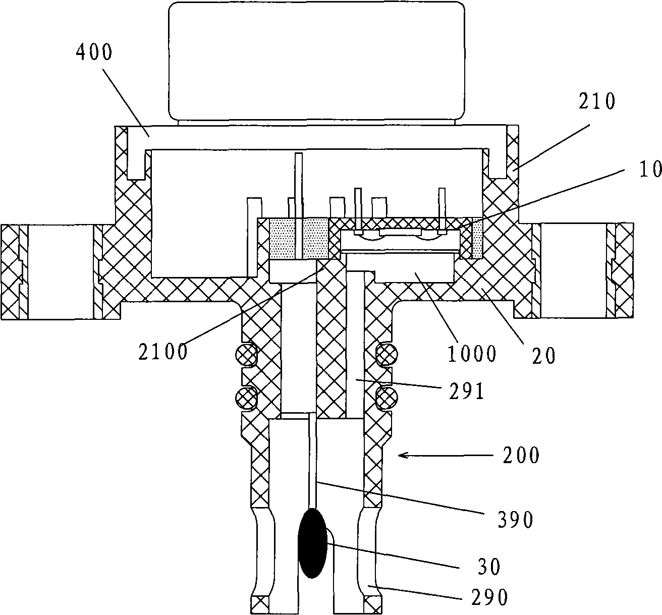 Partially sealed pressure-temperature sensor and its manufacturing process
