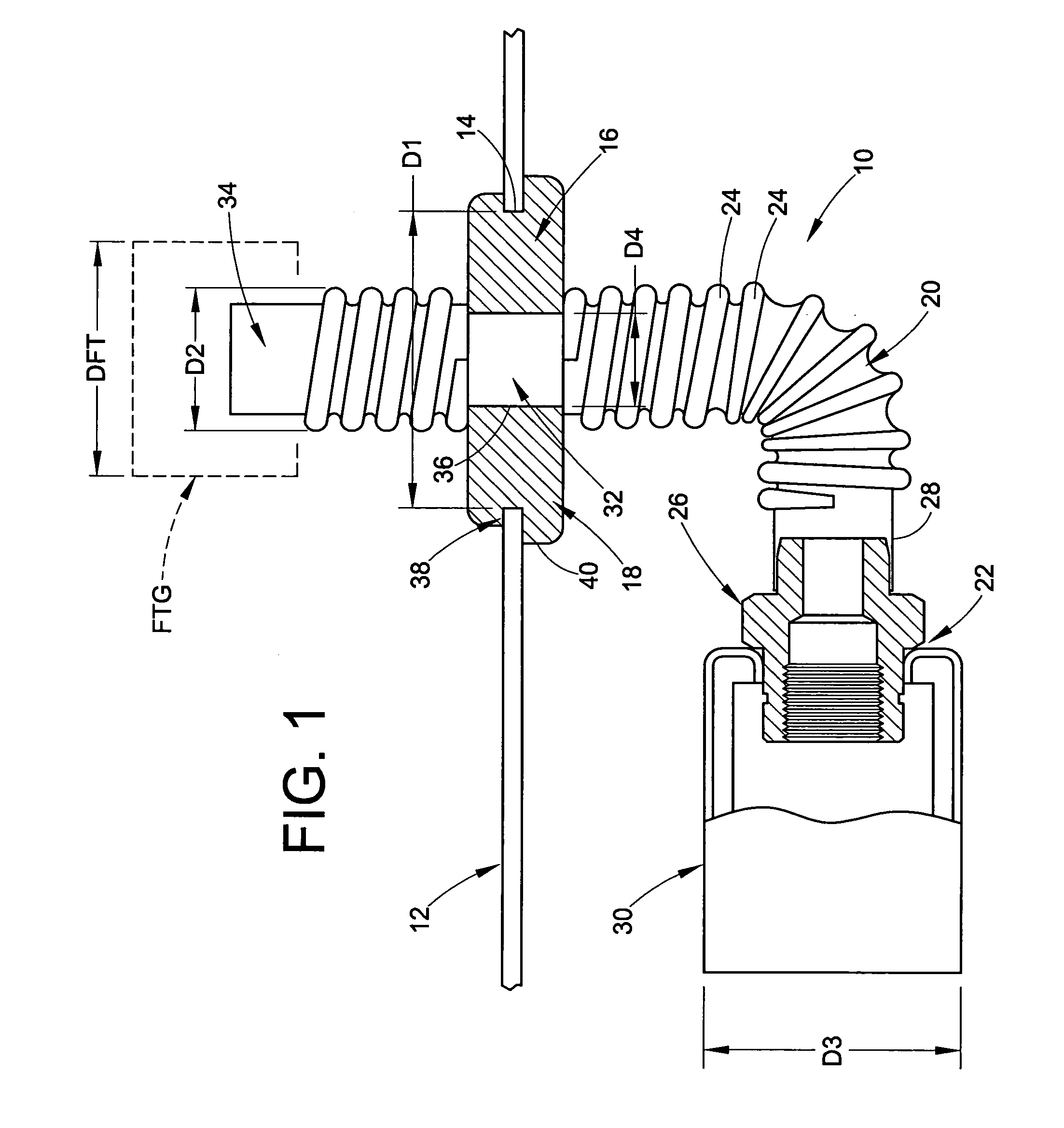 Fluid line connector with intermediate smooth surface