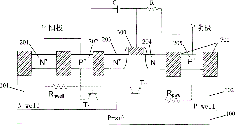 Gate drive thyristor circuit and electrostatic protection circuit