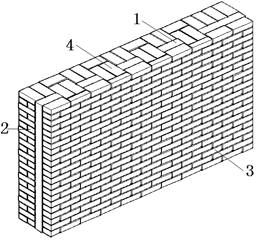 Energy-saving sandwich composite renewable brick wall with self-bonding bricks and building method thereof.