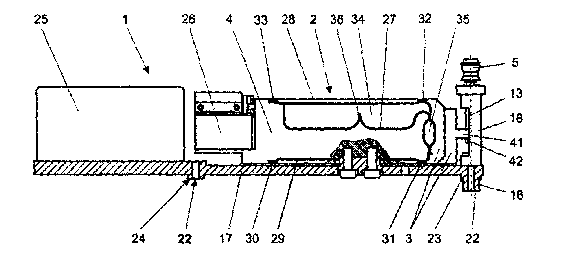 Weighing module with precisely-positionable overload protection device