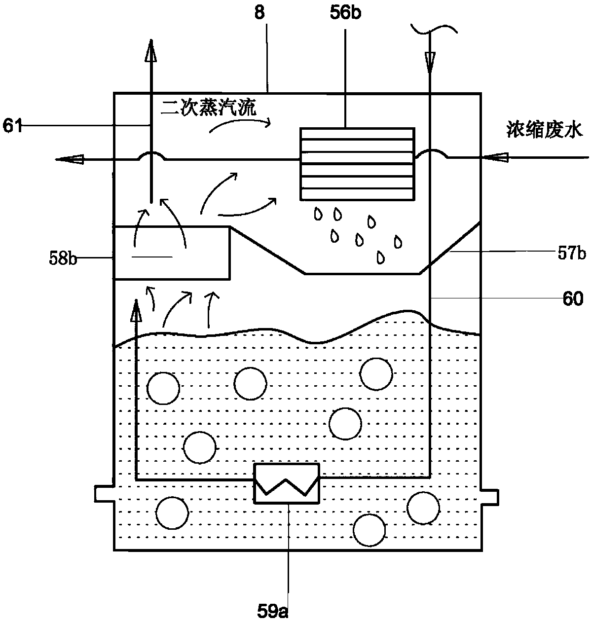 Multiple-effect evaporative crystallization system and method for utilizing compressed air and heat pump to dispose wastewater containing salts in power plant