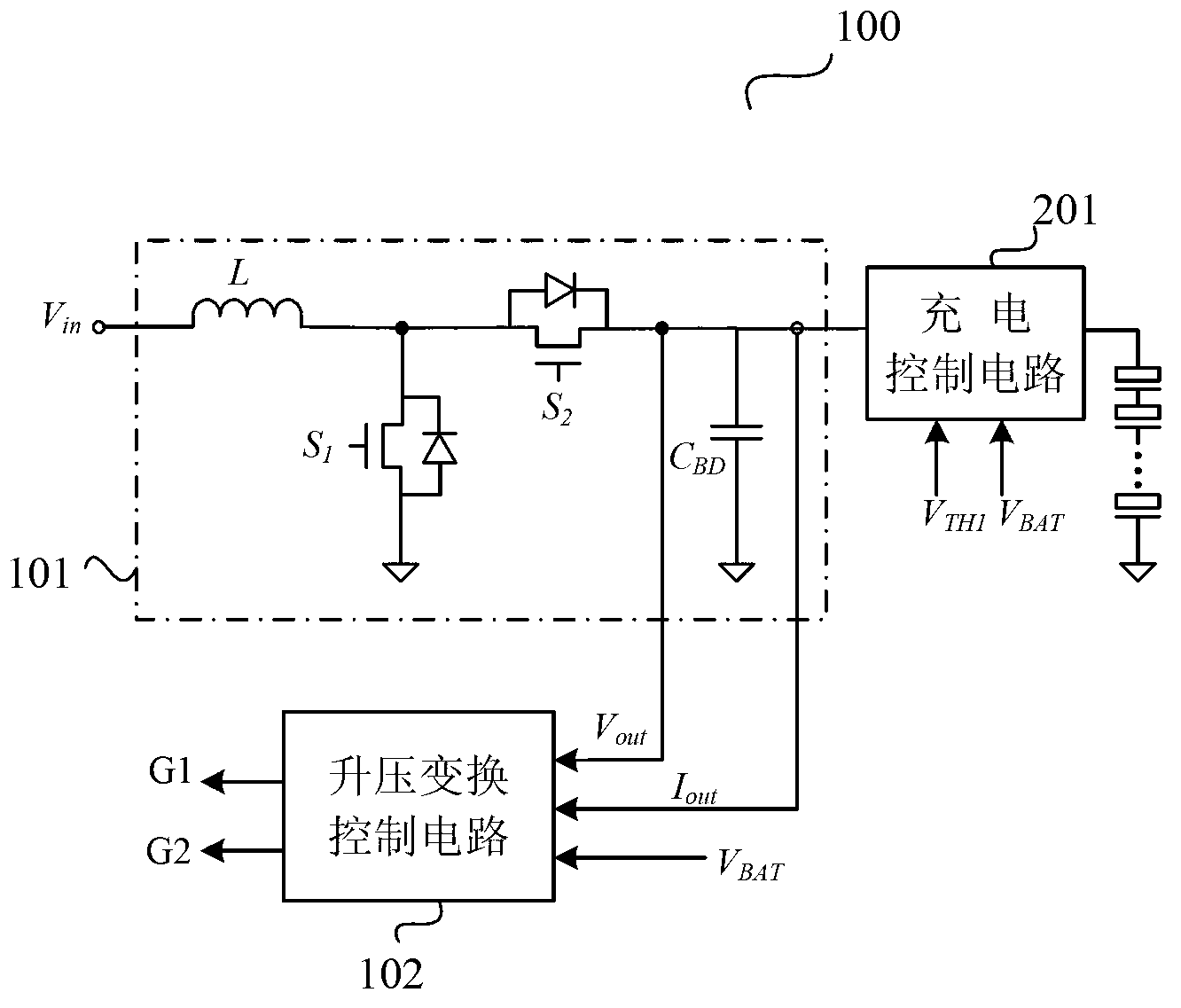 Boost type battery charging management system and control method thereof