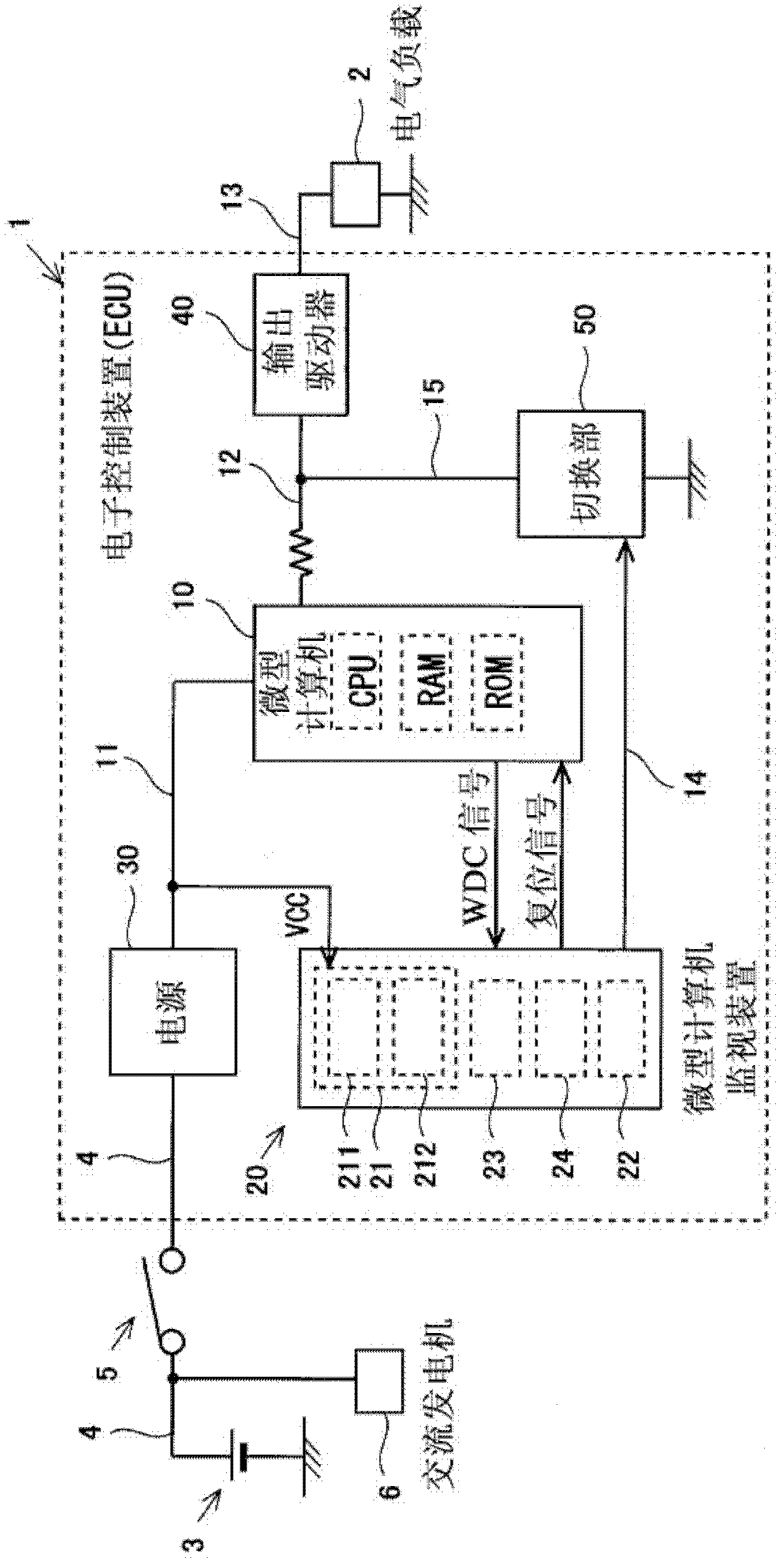 Microcomputer monitoring device, electronic control device and method for monitoring microcomputer