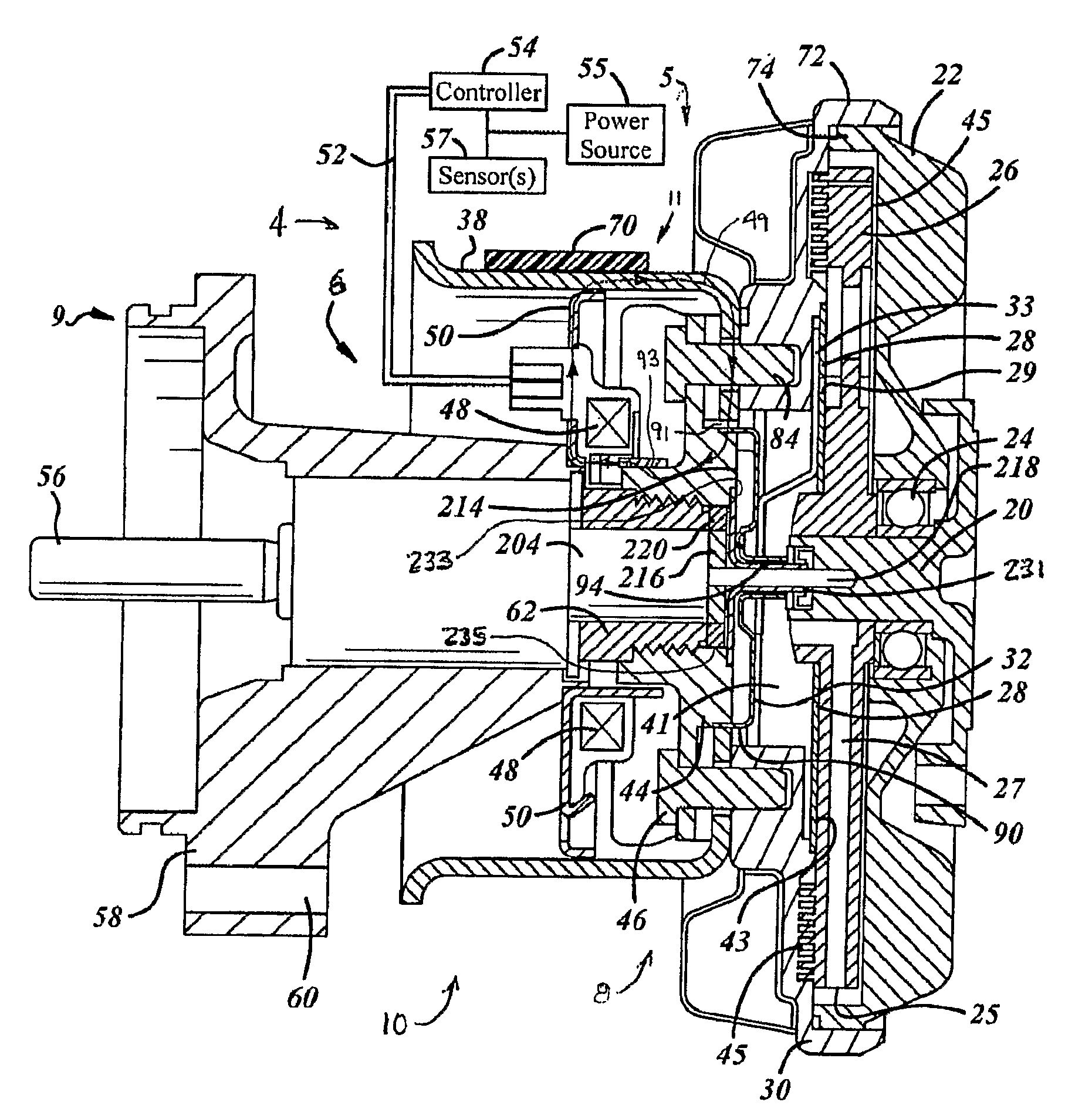 Electromagnetic differential speed control system for a fluid coupling device