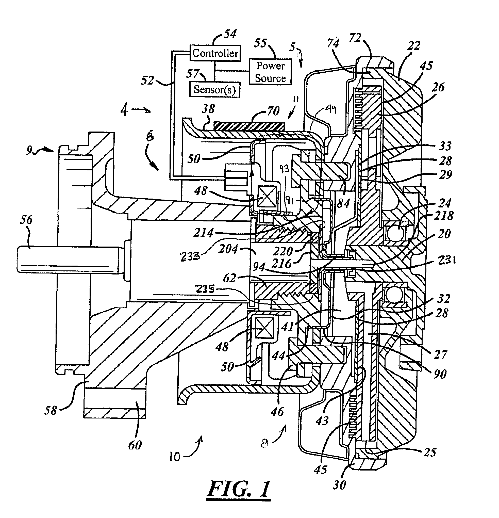 Electromagnetic differential speed control system for a fluid coupling device