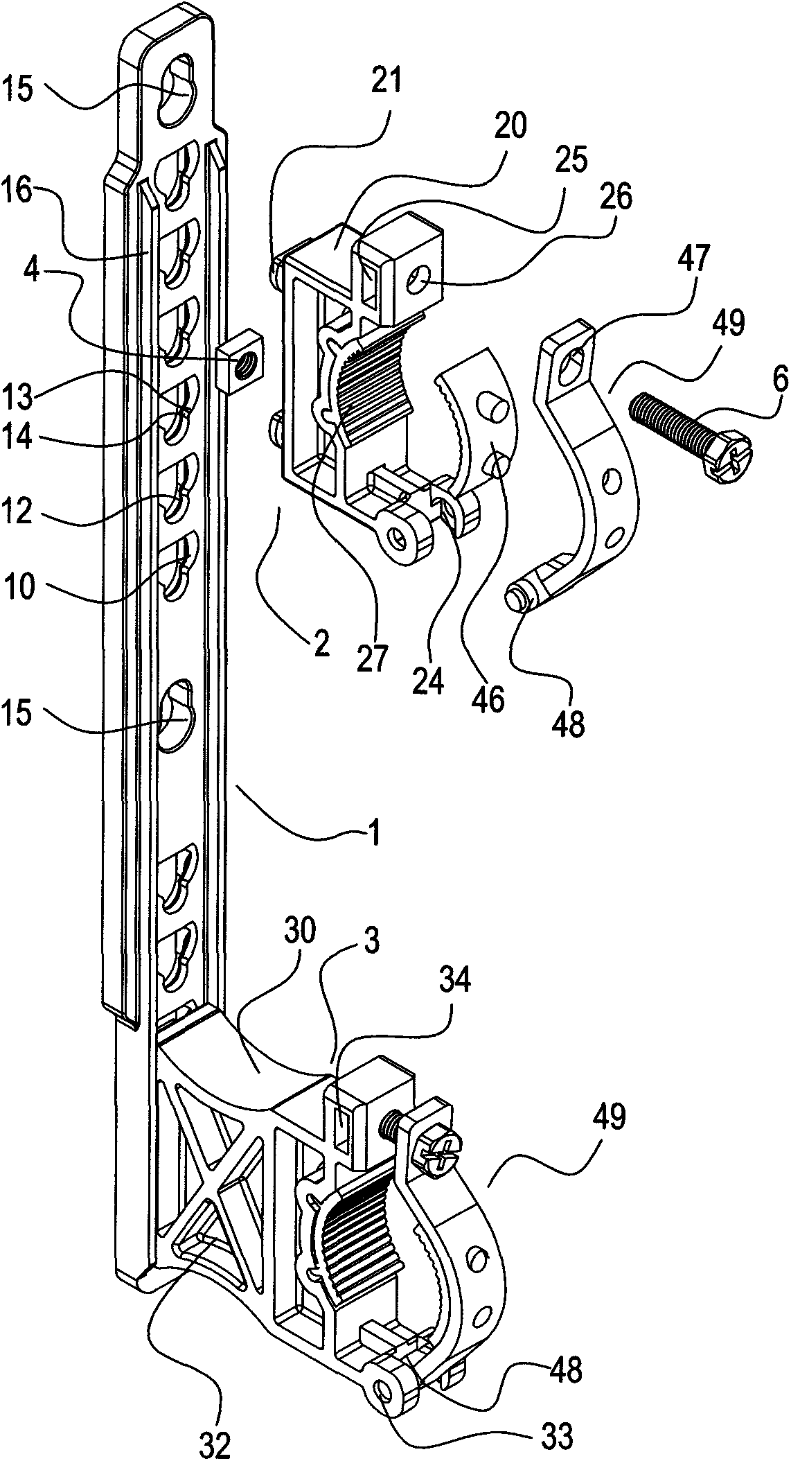 Plastic bracket of water dividing and collecting device