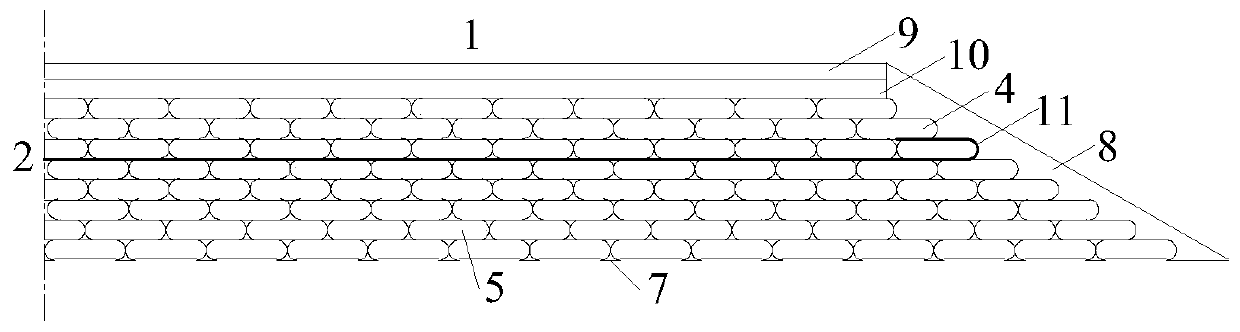 Geotextile bag bridge type embankment structure and construction method thereof