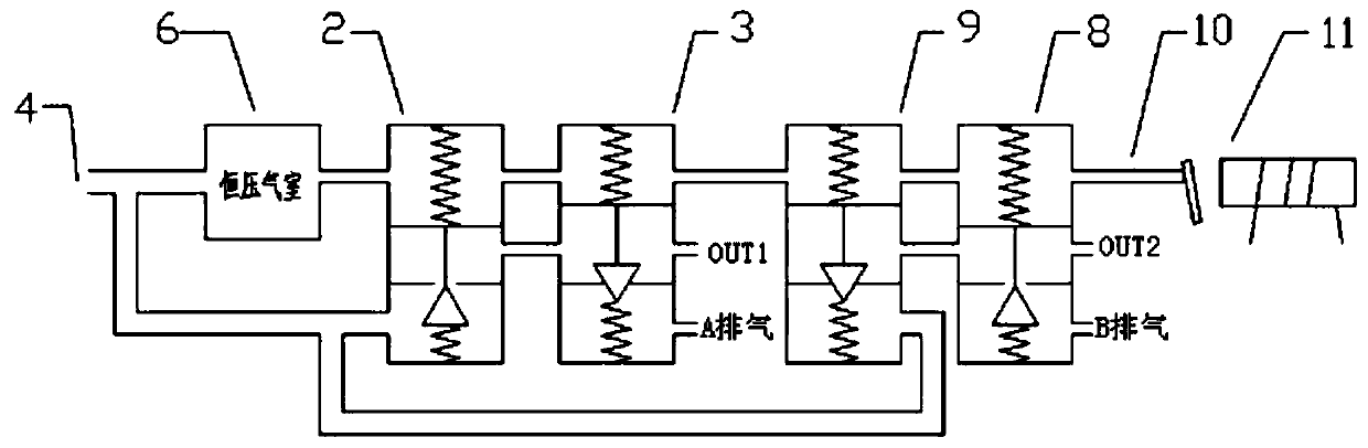 A pneumatic amplifier that can realize the function of three-break protection