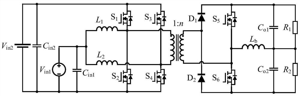 Four-port converter with symmetrical bipolar output and control method