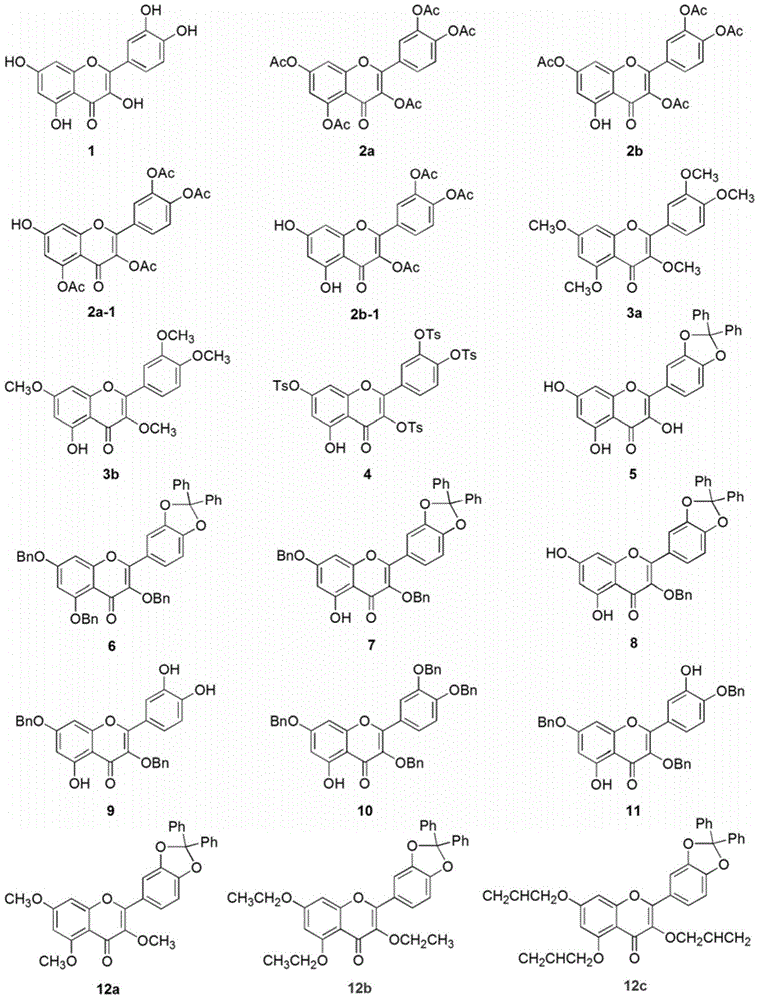 Quercetin derivative and preparation method and application thereof