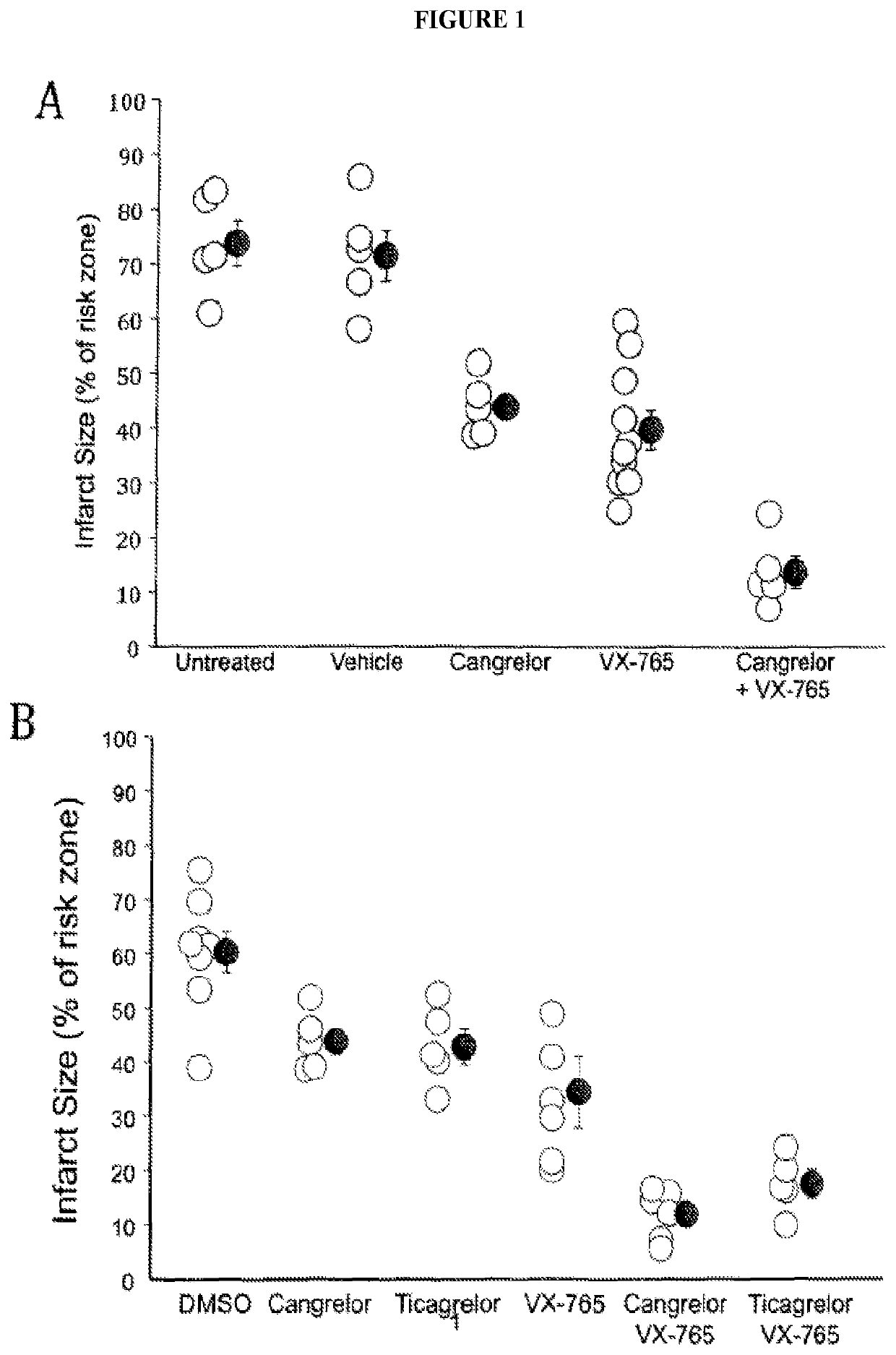 Combined administration of cysteine-aspartic protease inhibitors with p2y12 receptor antagonists protects the heart against myocardial infarction