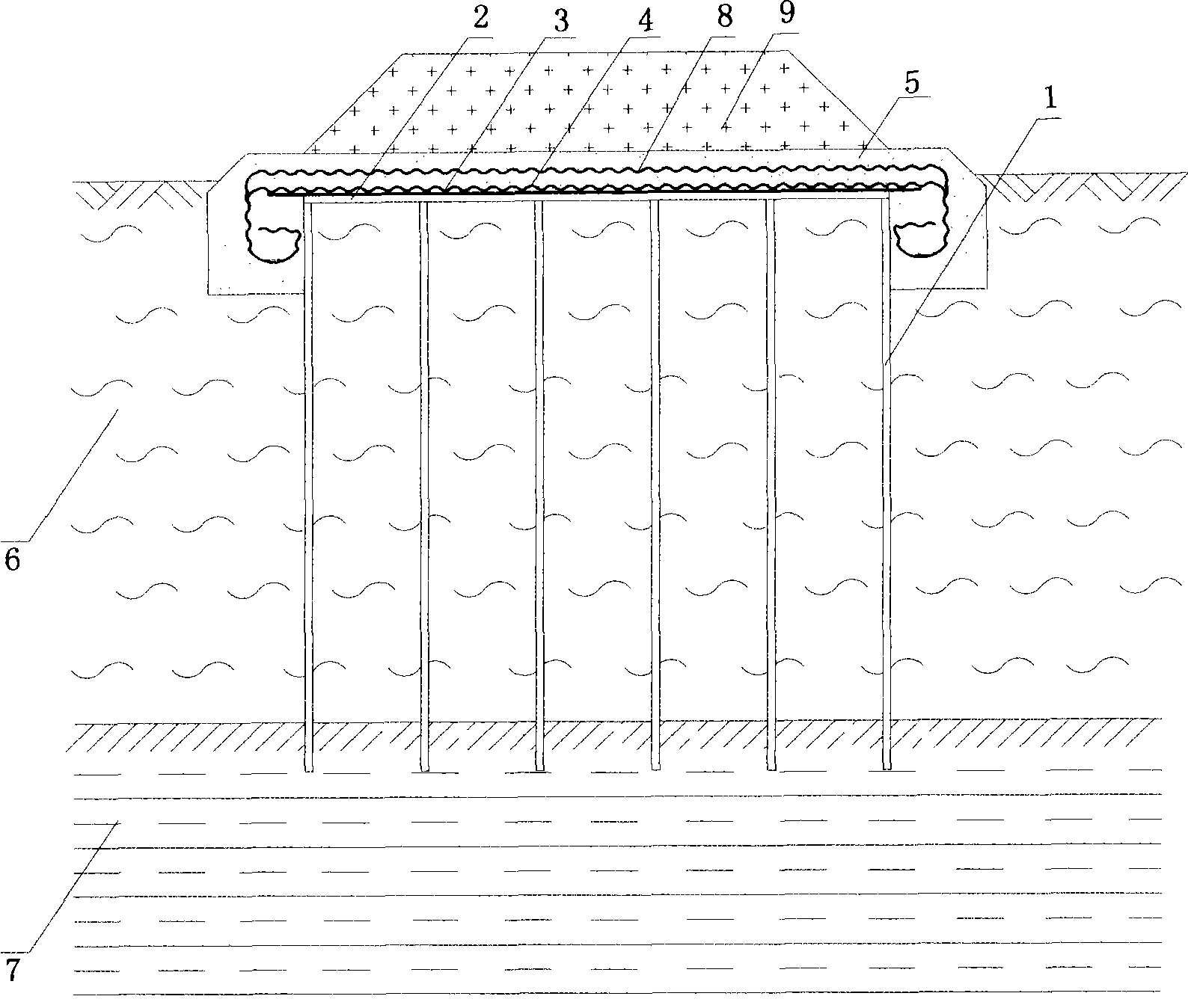 Rigid gridding and pile combined foundation and its use in soft soil foundation reinforcement