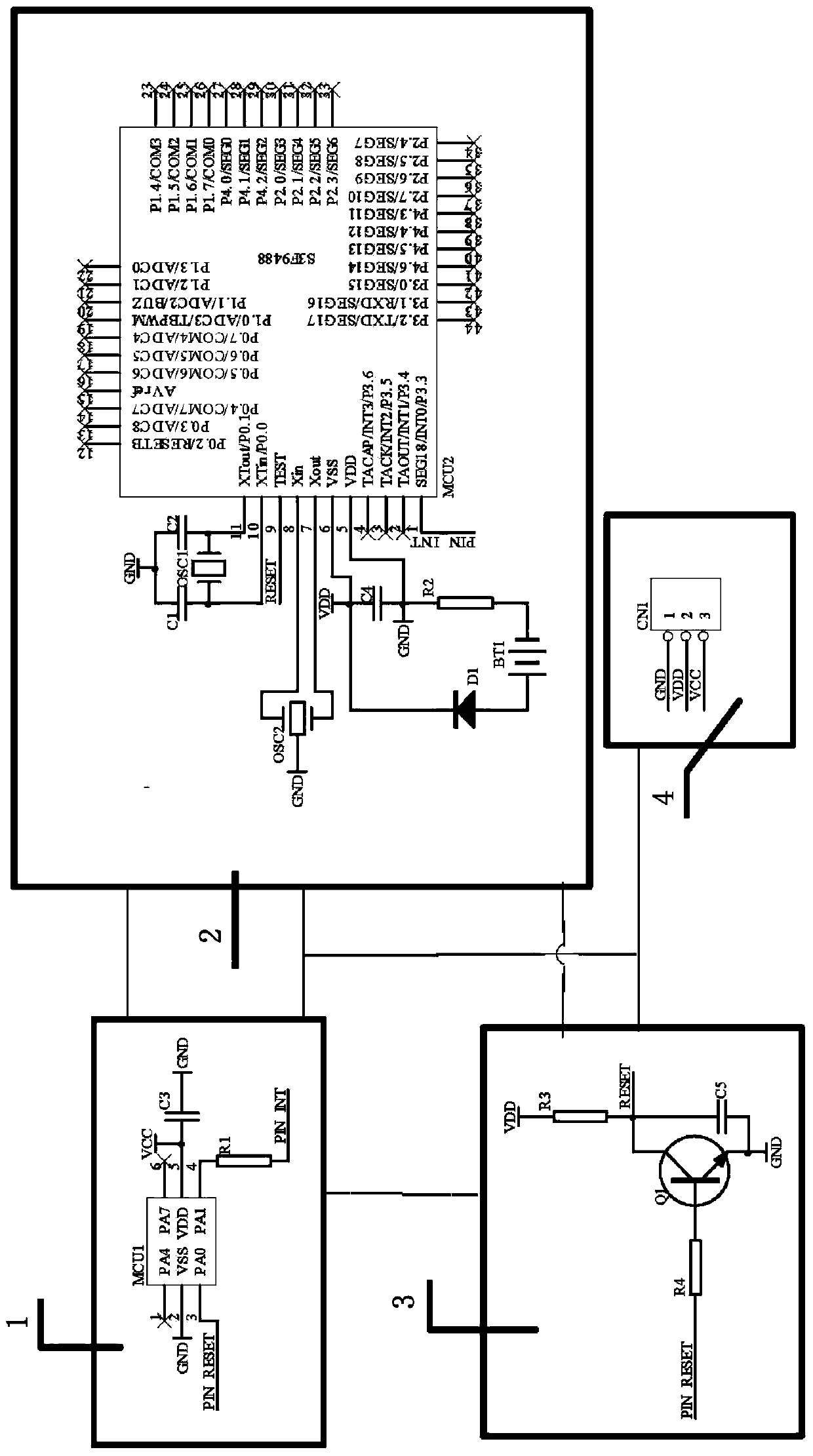 Single chip microcomputer controlled power grid detection and reset circuit
